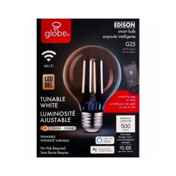 GLOBE | Smart Light Bulb Tunable |Dimmable White 500 Brightness LED G25 - Picture 1 of 1